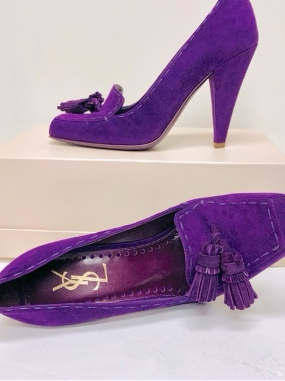 Saint Laurent Violet Suede Tassel Pump